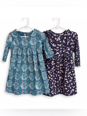 OshKosh B'gosh Set of 2 Dresses Teal Printed Sparkle & Navy Heart Long Sleeve 3T